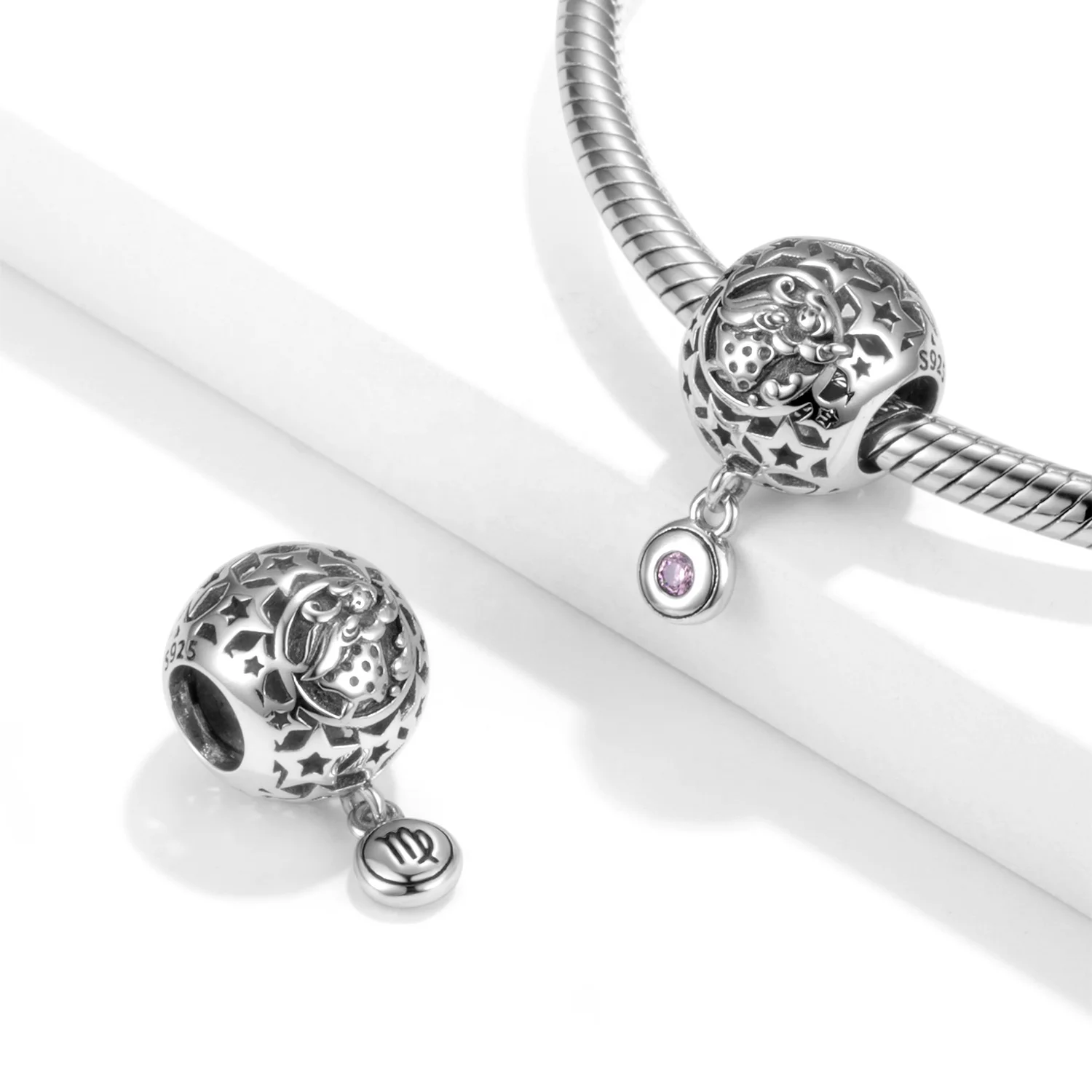 New Vintage 925 Sterling Silver Wisdom Aquarius Star Sign Zodiac Beads Charms fit  Women jewelry Bracelets DIY Twelve stars