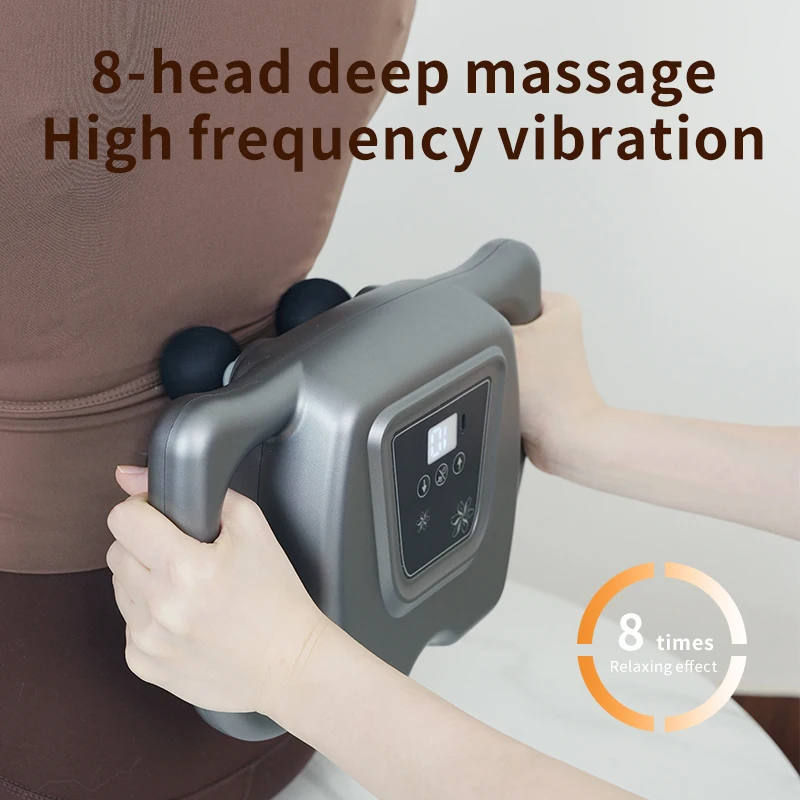 Wholesale 8 head Fascial Gun LCD Display Electric Massage Tool for Whole Body Massager Vibration Massage Gun Professional