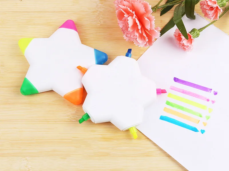 High Quality Promotional Gift Office 5 Colors Star Shaped Marker Professional Highlighter Pen with Customized Logo