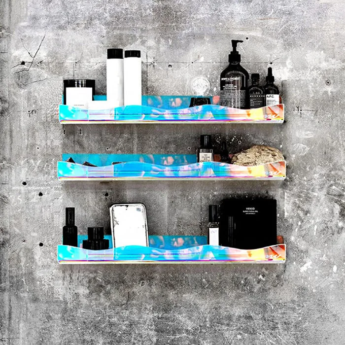 Wall Mounted Neon Acrylic Floating Shelf Slatwall Iridescent Clear Acrylic Bathroom Storage Ledge Shelves For Toy Display
