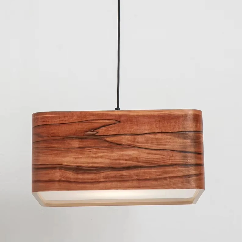 Customized Project Contemporary LED Wood Square Linear Pendant Light Modern Handmade Cottage Ceiling Hanging Light Island Lamp