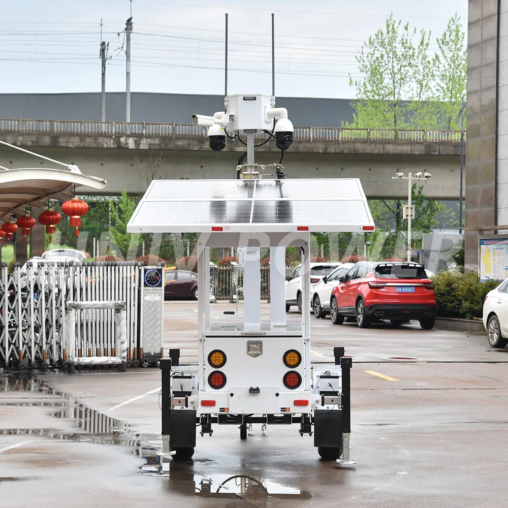 Mobile surveillance trailer with 2 solar panels solar CCTV  trailer with PTZ camera