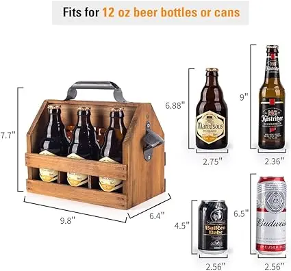 Wooden wine rack restaurant multi grid wooden beer basket winery restaurant portable wine box with bottle opener wholesale