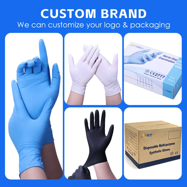custom logo nitrile blue gloves black nitrile  gloves packaging textured nitrile gloves