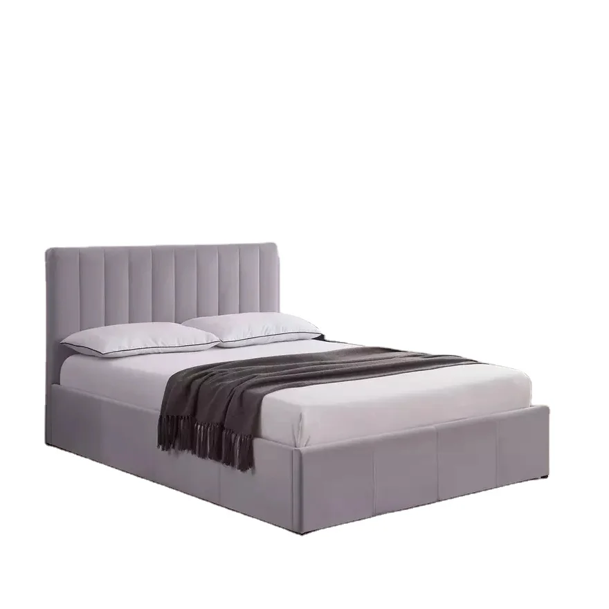 2022 high quality Modern Upholstered grey fabric Queen Size headboard Bed