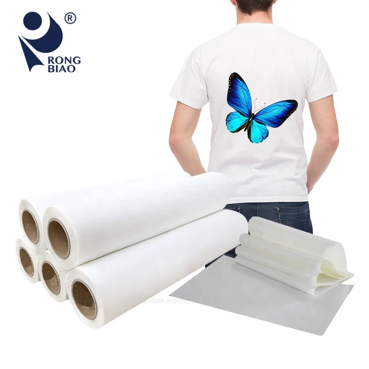 RONGBIAO 75mm Hot Peel Heat Transfer PET Film A3 30cm 33cm 60cm Roll Hot Peel Non-slip Dtf Film For Dtf Printing