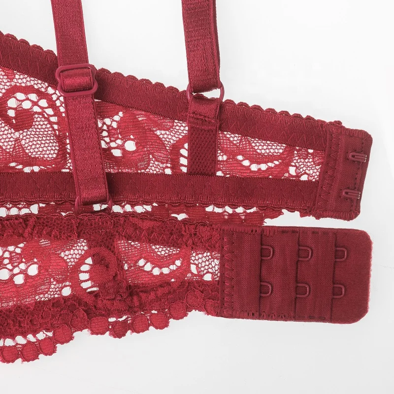 
Lace 1/2 Cup Sexy Lingerie Red Plus Size Bra Comfort Cotton Push Up Womens Bra And Panties Set 
