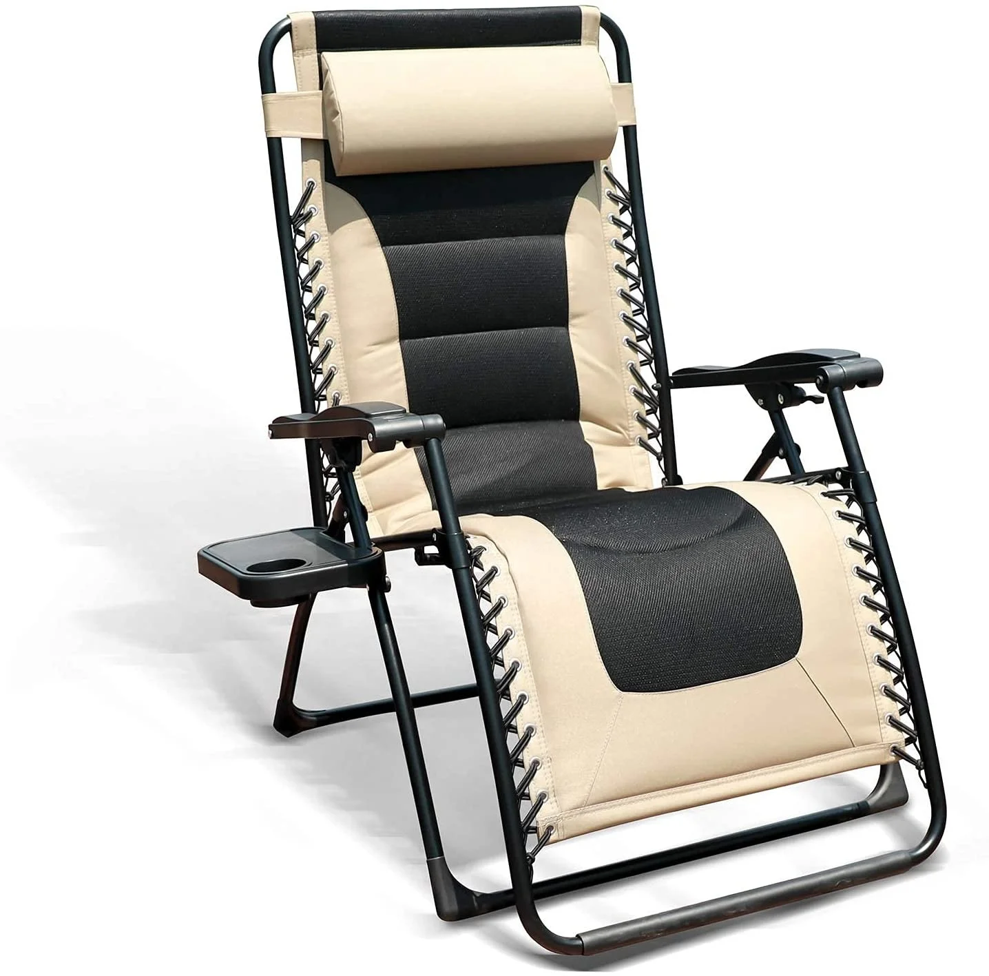 Outdoor Padded Zero Gravity Lounge Chair Patio Folding Adjustable Reclining Beach Chair with Cup Holder