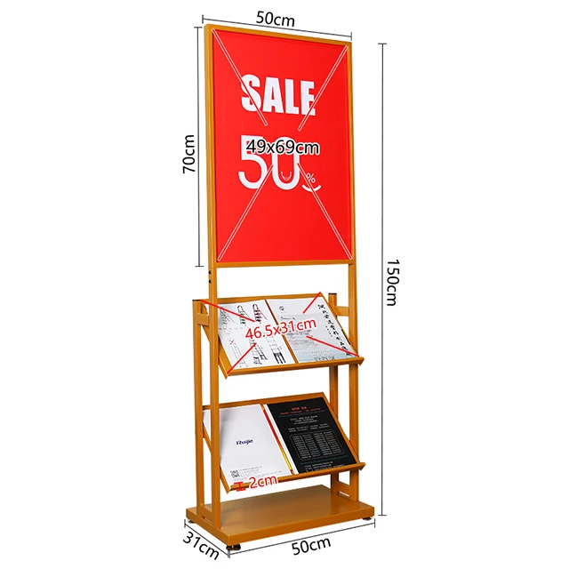 Foldable literature brochure aluminum literature display rack holder for brochure holder with wheels for magazine display