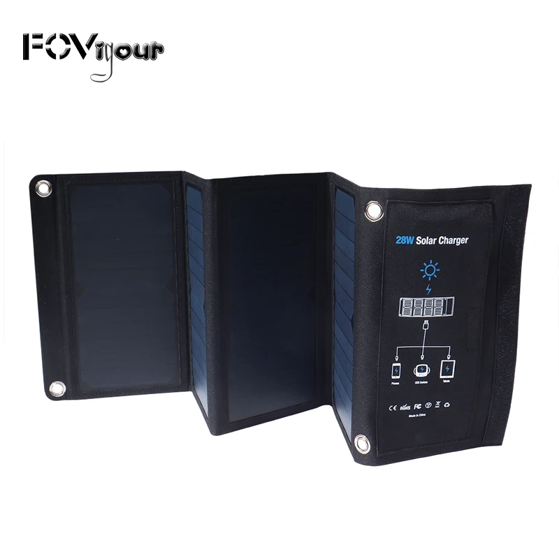 FOVigour 28W Folding Solar Panel Charger Portable with Fast Charge 3 USB Port High Efficiency Sunpower Solar Panel for Cellphone