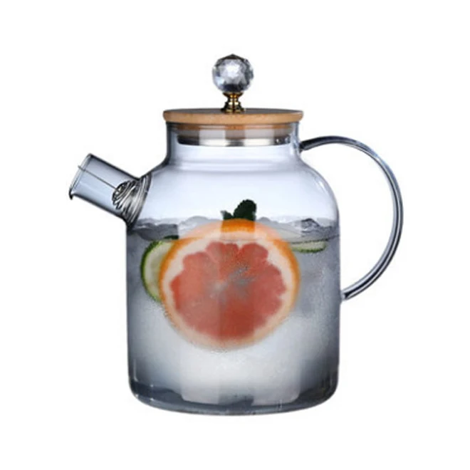 Cheap 1.8 liters Stovetop & Microwave Safe Glass Teapot with Removable Loose Tea Glass Infuser with wooden lid
