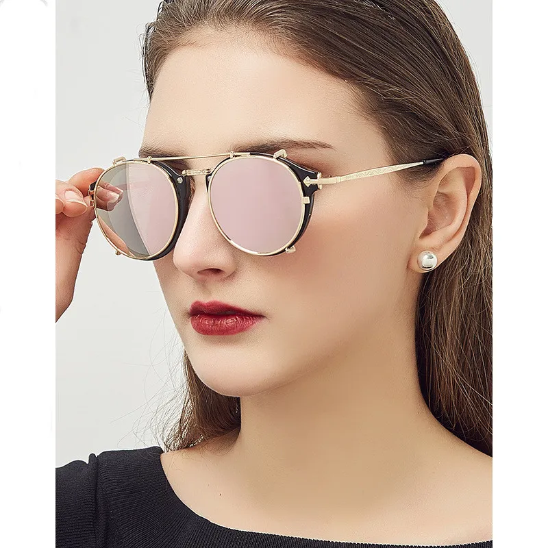 
VASHAP 1813 flip up round frame sunglasses UV400 metal vintage women men sun glasses retro unique designer shades 2021new 