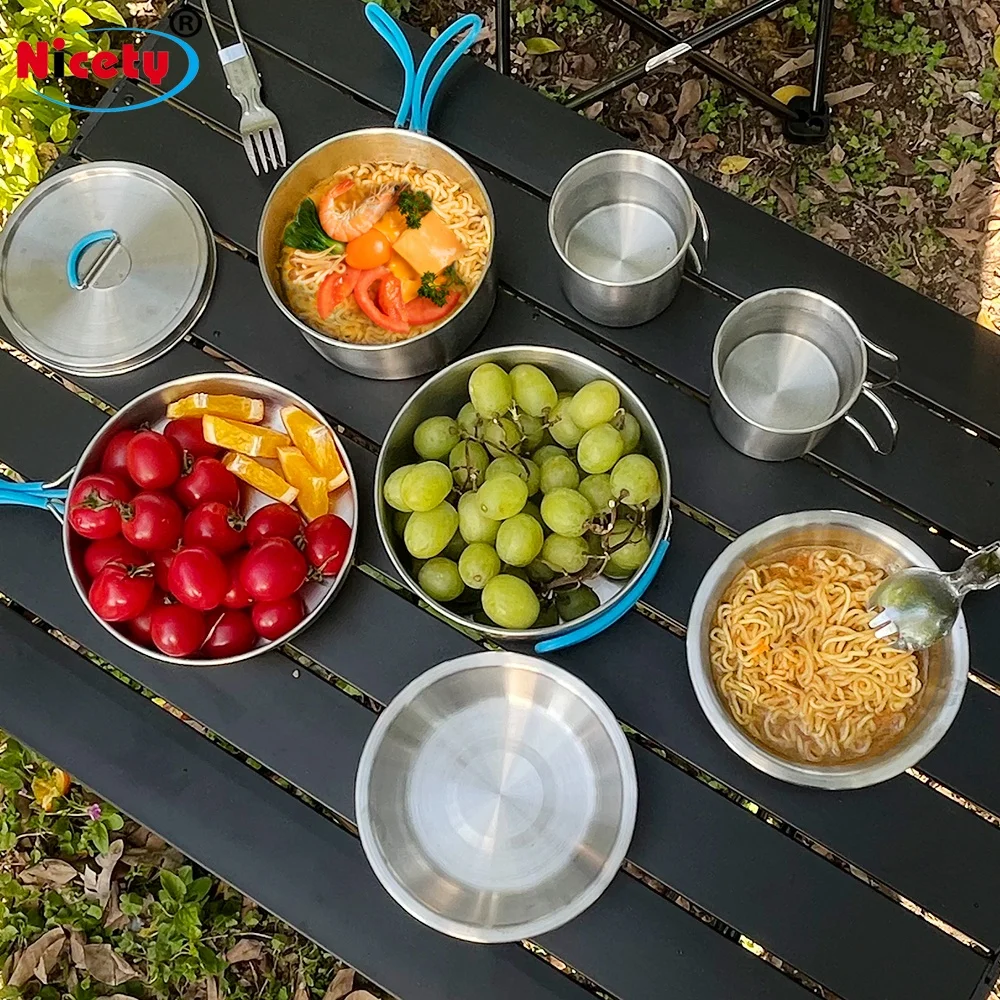 Корейский набор для приготовления пищи для кемпинга, оптовая продажа, посуда для кемпинга из нержавеющей стали, набор для приготовления пищи на открытом воздухе