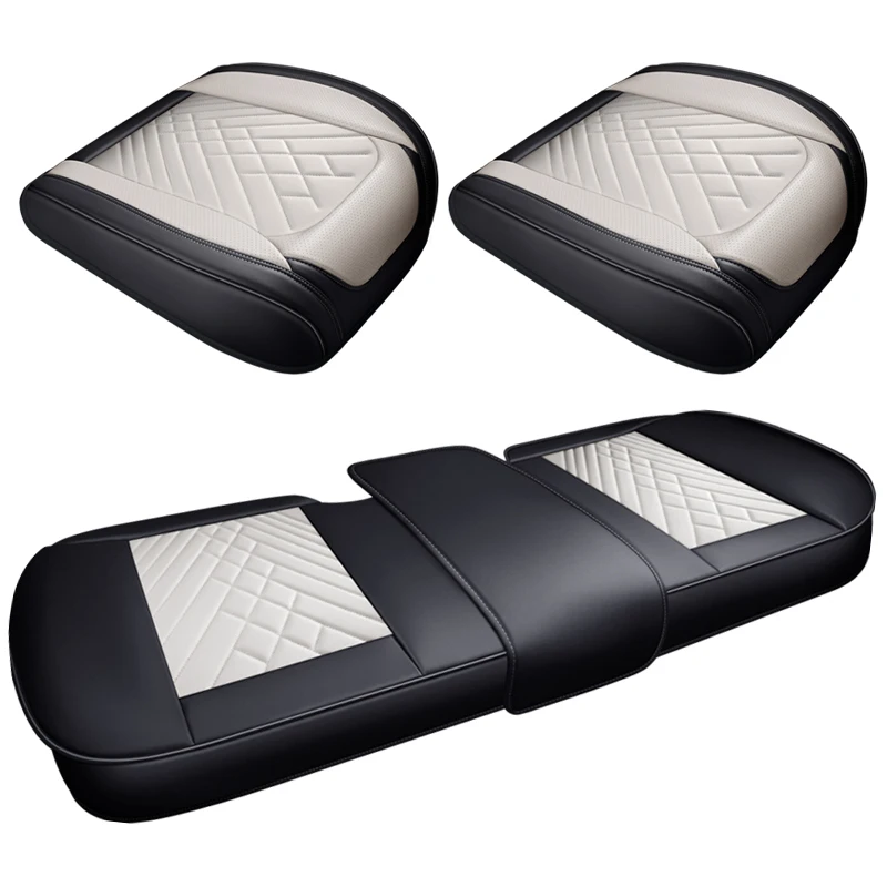 3 Packs Car Seat Covers 3D Front and Rear Car Seat Protector Universal PU Leather no back