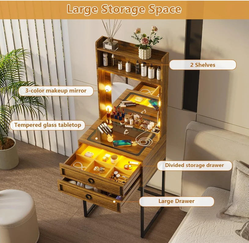 Home furniture modern wooden makeup dressing table vanity dressing table with led mirror for bedroom