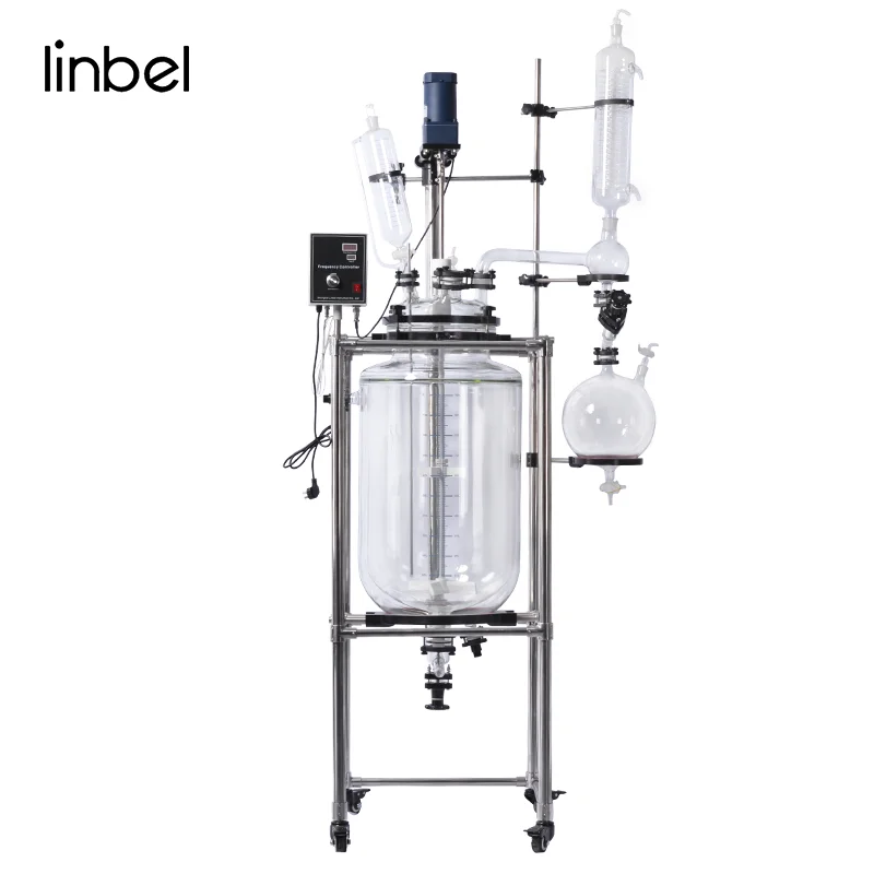 UL 500mL 1L 5L 10L 20L 50L 100L 200L Lab Pilot Batch Vessel Agitator Tank Double Layer Jacketed Glass Reactor
