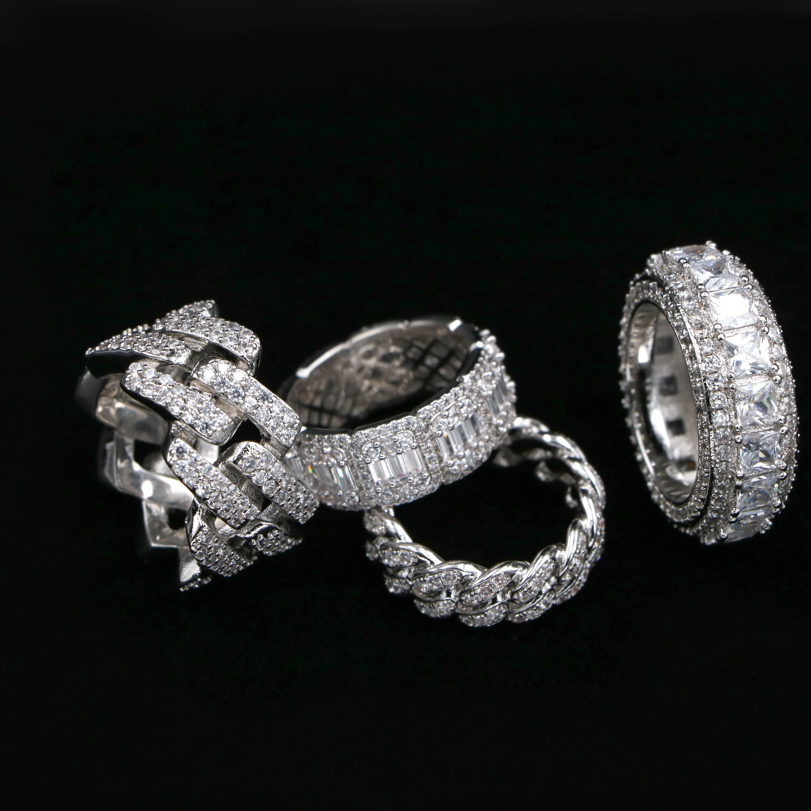 Mister Jewelry Prong CZ Pave White Gold Layer Baguette Men Diamond Band Ring