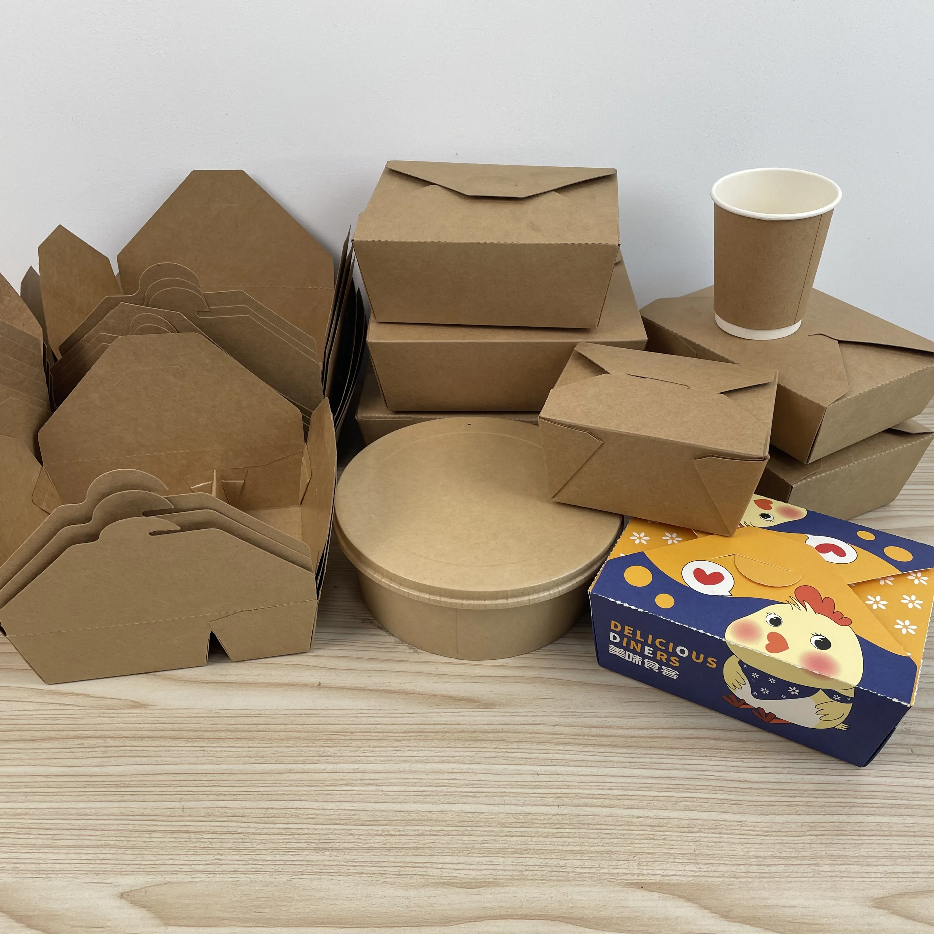 eco friendly kraft paper takeaway food packaging container restaurant food packing box