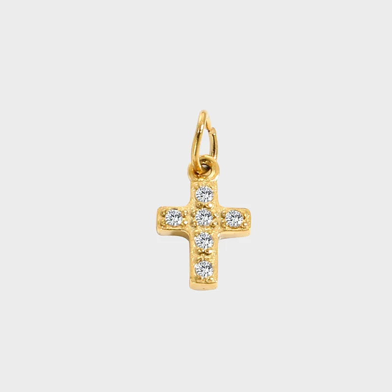 Stainless Steel 14k Gold PVD Plated Micro Pave Cross Charms for Earrings Bracelet Cubic Zirconia Heart Pendant For Necklace