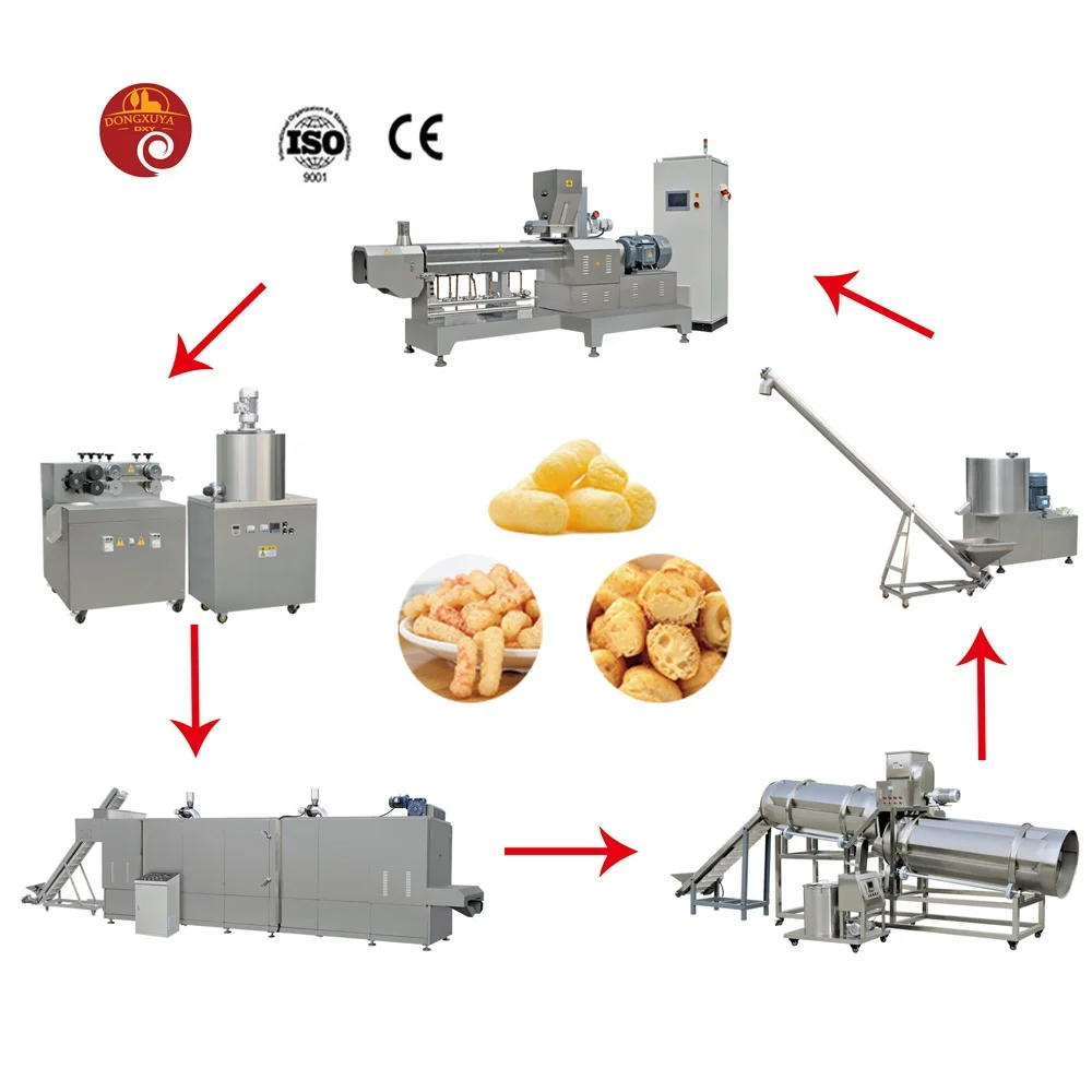 Industrial Multi-functional Instant Puffed Corn Snacks Machine Puff Food Extruder Rice Puffing Production Line