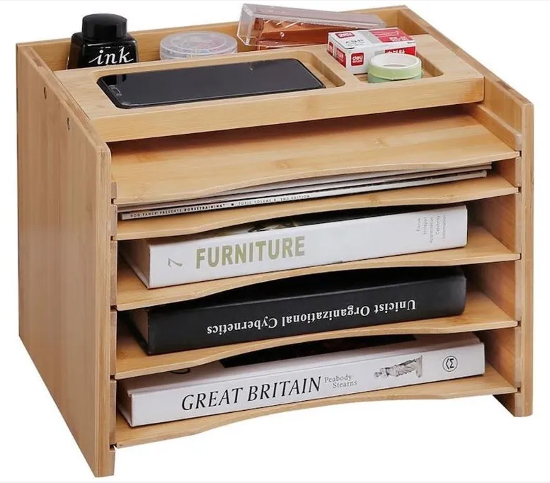 Adjustable desktop Shelves 4 slots Bamboo wooden walnut mail letter paper folder sorter Document Letter pen Tray File Organizer