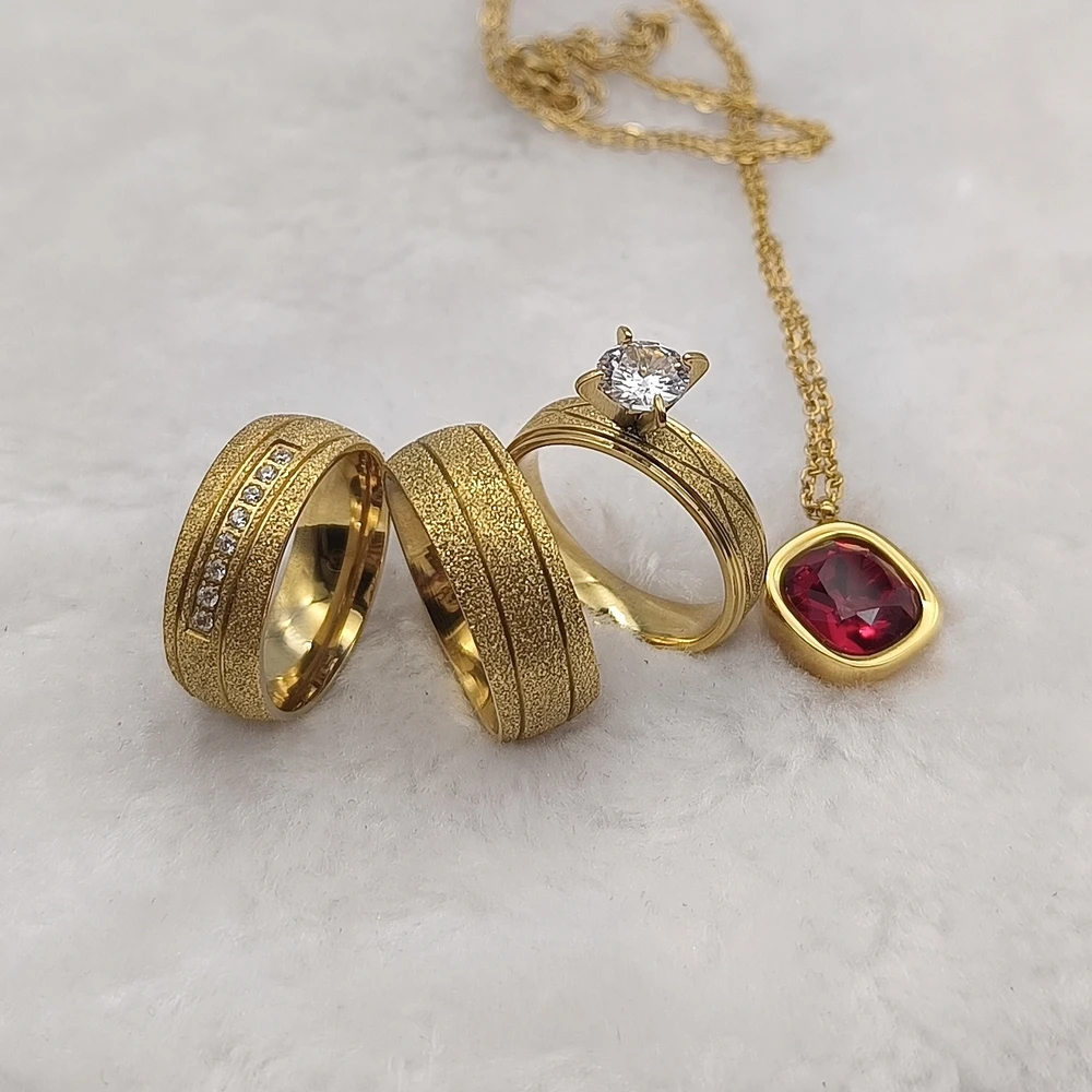 Rings Lovely Stainless Steel Engagement His And Hers Pendant Designer Jewelry Sets 18k Gold Plated Rings Wedding Couples