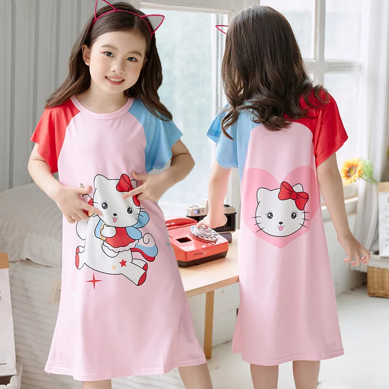 Cartoon Sleep Dress short sleeve summer spring Girls Pajamas dresses Kids Girl Night wear