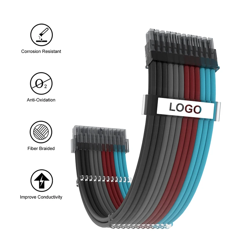 PC  Extension Power Supply Kit PSU Sleeved Cables Extension Kit 30cm ATX CPU Cable