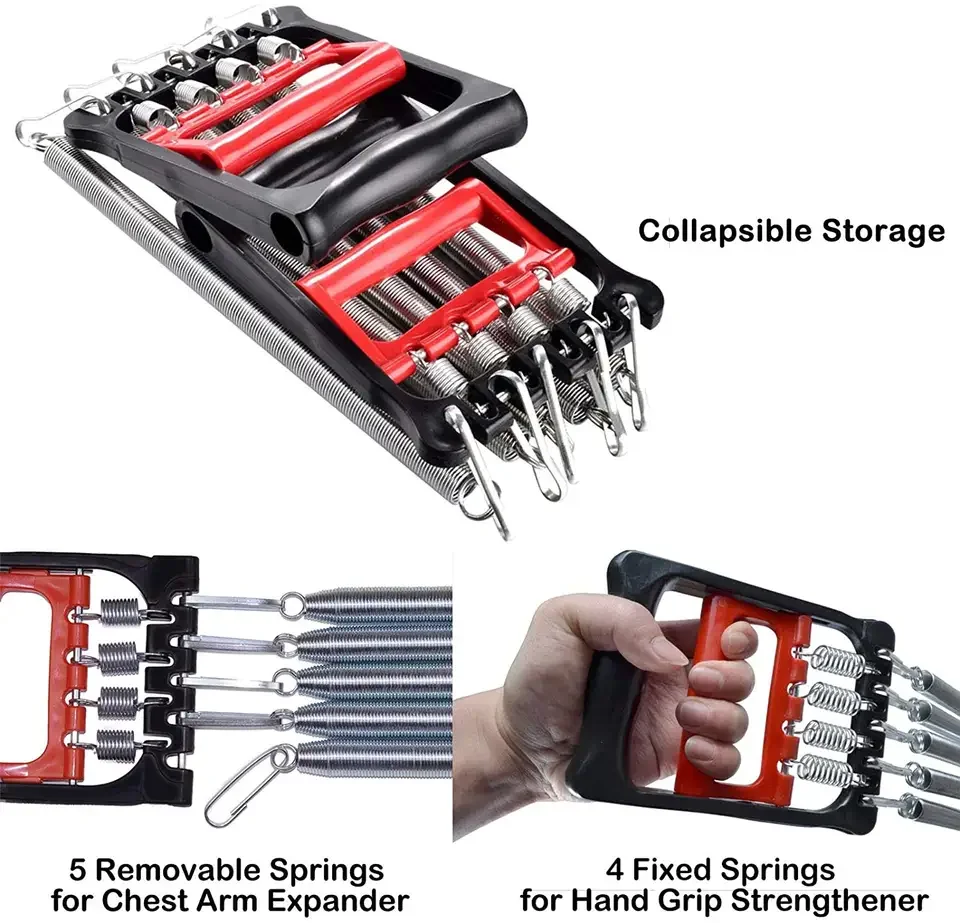 3 in 1 Exerciser - Spring Chest Expander Hand Grip Strengthener Pedal Pull Rope Band  Fitness Equipment with 5 Metal Spring