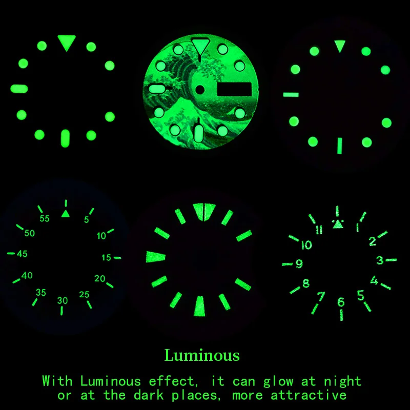 Green Blue Luminous Watch Dial 28.5mm Double Calendar Window For Seiko SKX007 009  NH35/36, 4R, 6R Movement Watch Accessories