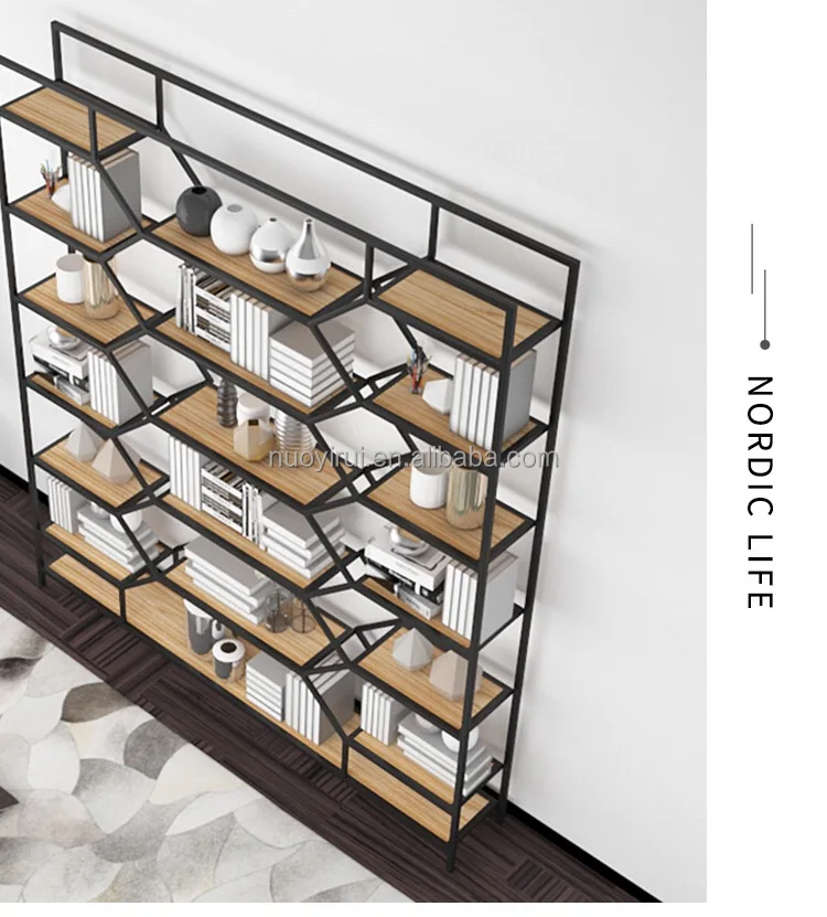 Nordic Tall Bookshelf  Library Bookshelves Home Wooden Modern Rotating Stainless Steel Bookcases