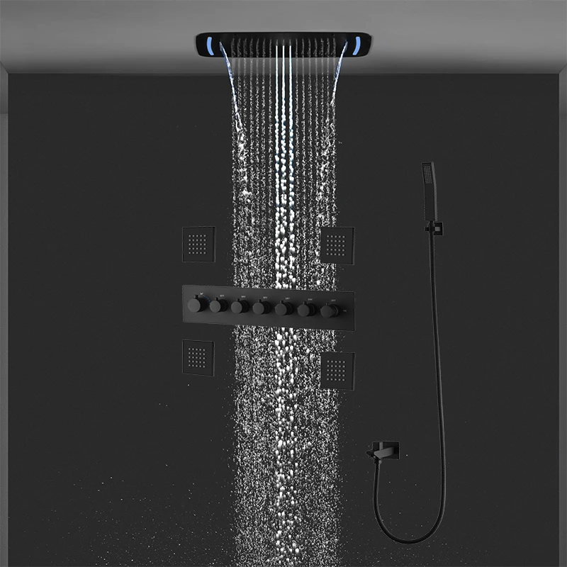 2023 Newest luxury sus304 smart shower system matte black ceiling led shower set with body jet