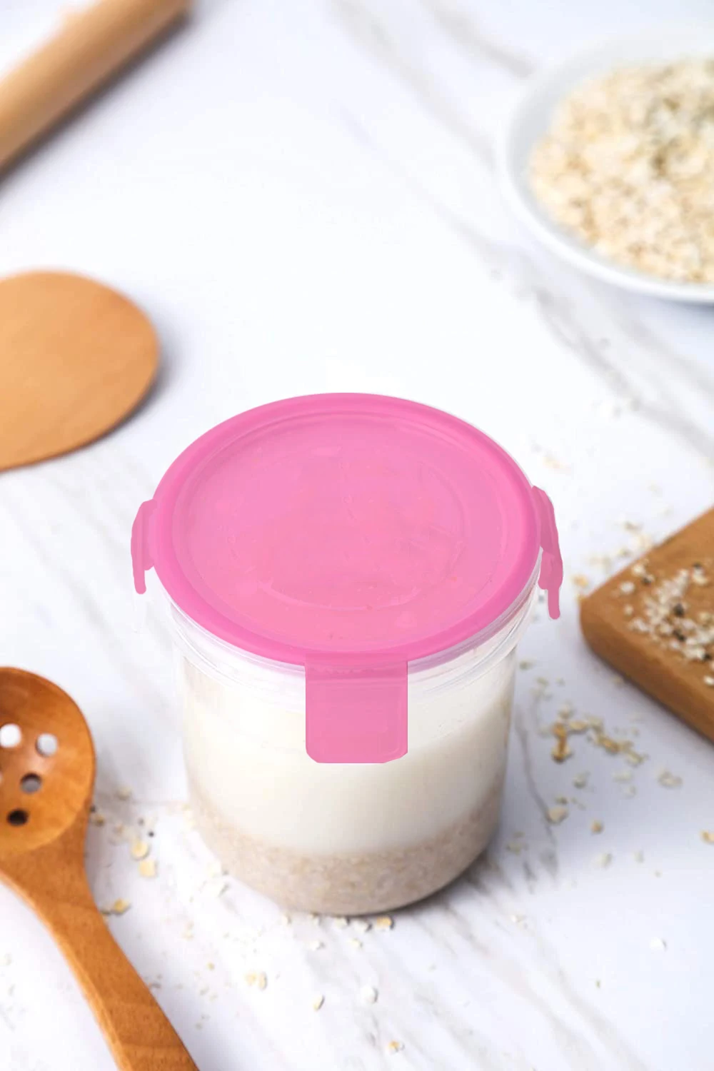 Leak-Proof Locking Overnight Oats Jars with Lid BPA-Free Plastic Containers devise for Oatmeal, Cereal, Milk on the go