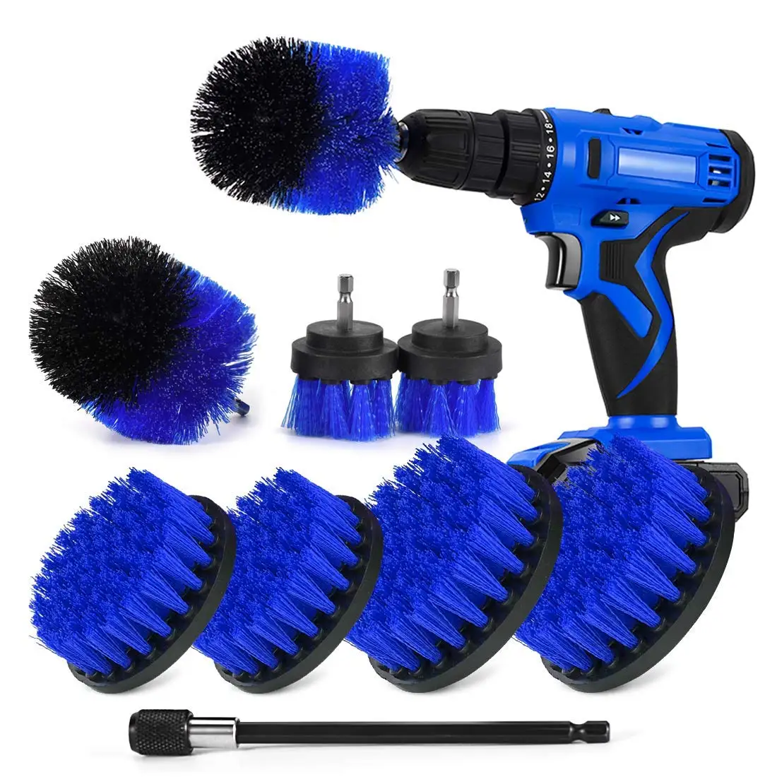 Car Detailing Kit with Extend Attachment Soft Bristle Power Scrubber Brush Set for Cleaning Car Boat Seat Carpet Upholstery Door