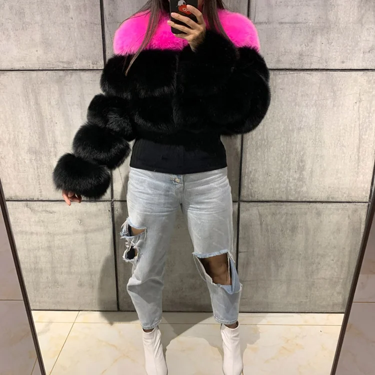 Women Plus Size Jackets Coats Short Fox Fur Jacket For Ladies