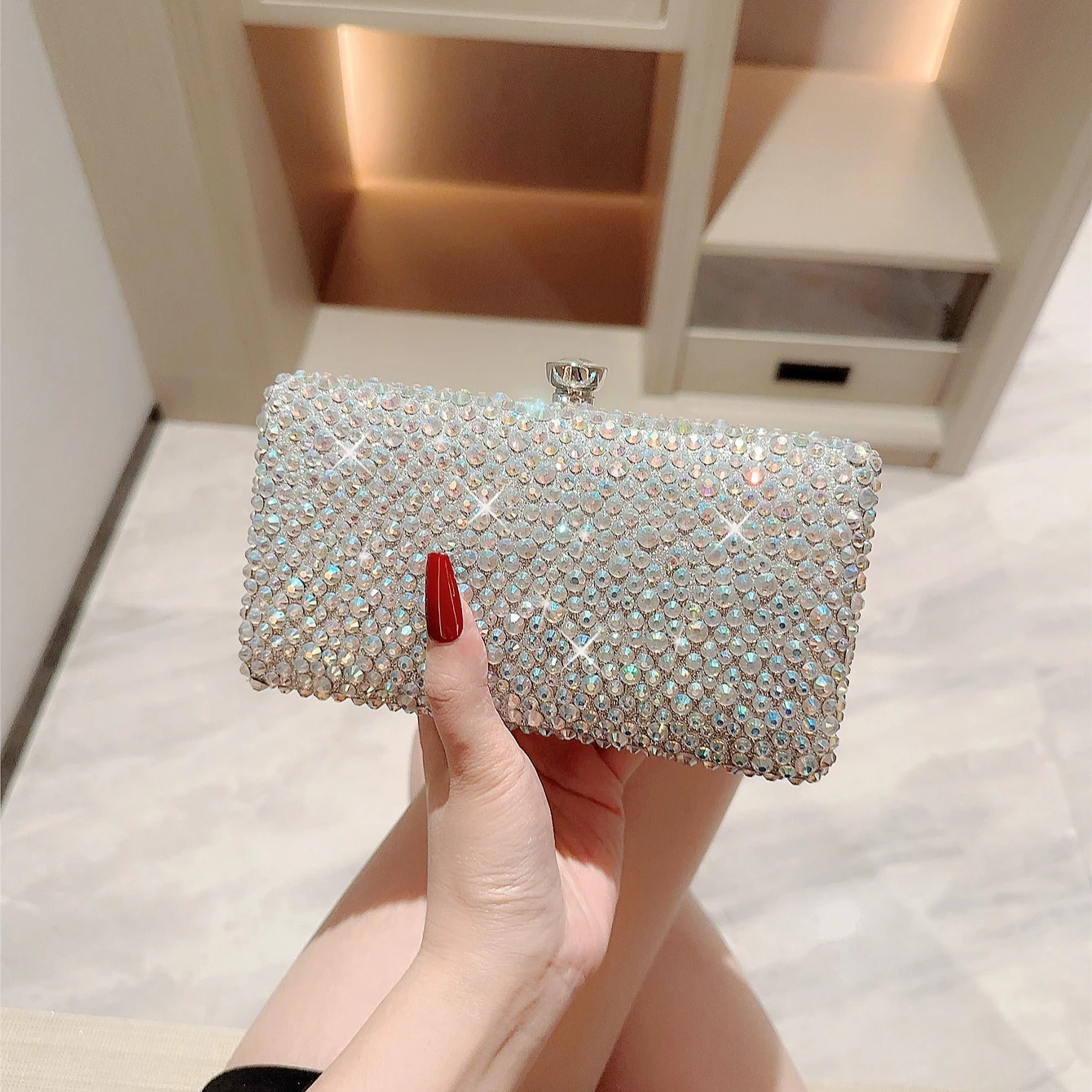 popular sale evening bags party wedding banquet shining glitter colorful rhinestone women luxury clutches