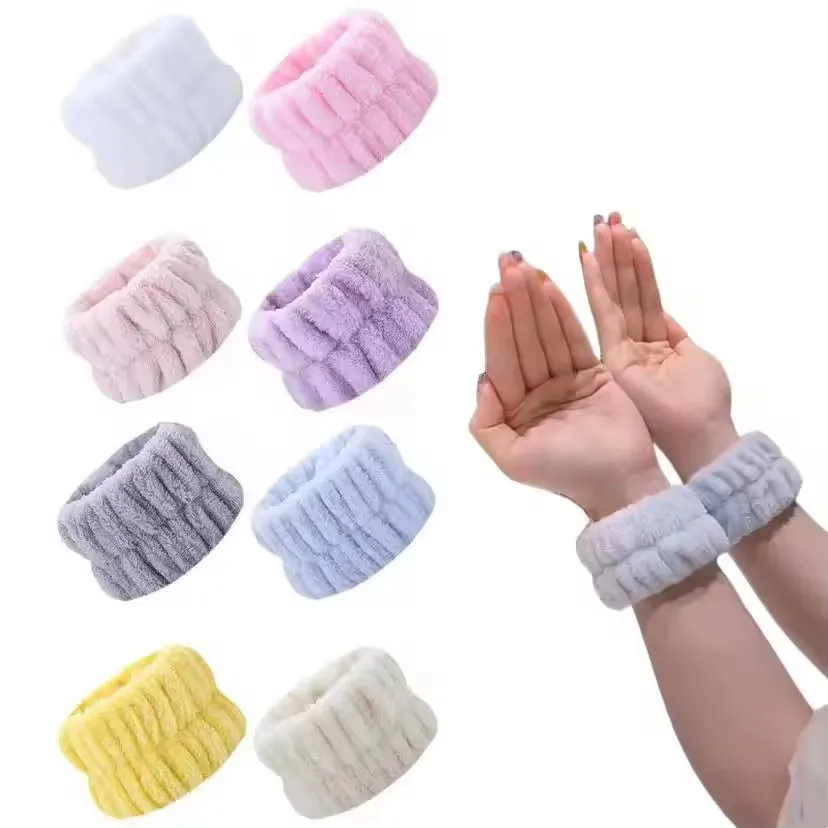 Makeup Face Wash Wristbands Soft Coral Fleece Wrist Towels Bands for Washing Face Wrist Microfiber Spa Wristband Bracelet