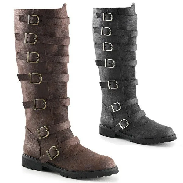 Fashion Men Medieval Renaissance Greaves Boots Shoes Leather Leg Armor Knight Costume Strap Puttees Boots