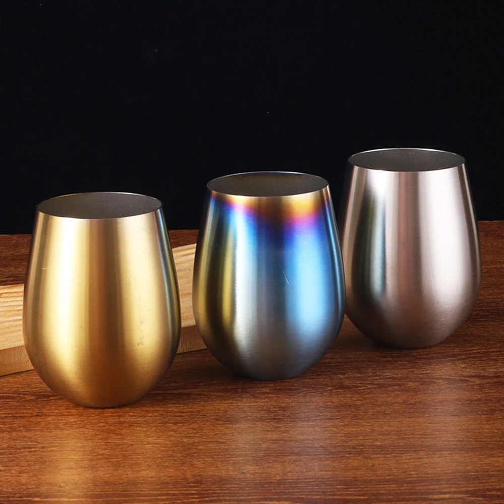 Stemless Stainless Steel Wine Glasses 570ml 19oz Metal Coffee Tea Cup Mugs Wine Cocktail Beer Drinking Tumbler