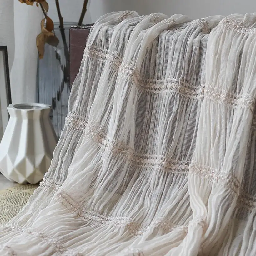 Embroidered chiffon stripe fabric breathable gauze embroidery wrinkled fashion women