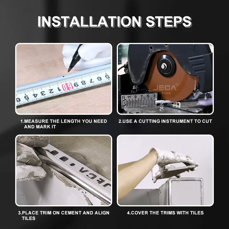 Foshan Supplier JECA Custom Stainless Steel Extrusion Profile Angle Edge Corner Bead SS304 Corner Trim