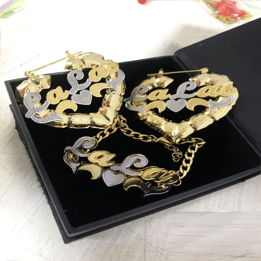 Hiphop Sexy Bamboo Hoop Earrings Customizable Customize Name Earrings Bamboo Style Custom Earrings Statement for Gifts