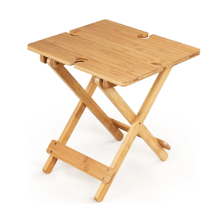 Rectangular Large Camping Table Foldable Snack Tray Table Bamboo Picnic Table For 1-4 Persons