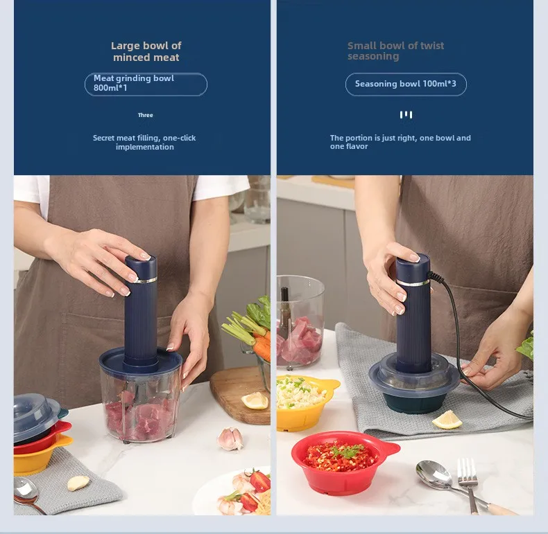 800ML with 3 100ml Bowl Meat Grinder , Household Seasoning Machine, Multifunctional Electric Small Mixer,multiple Bowls Blender