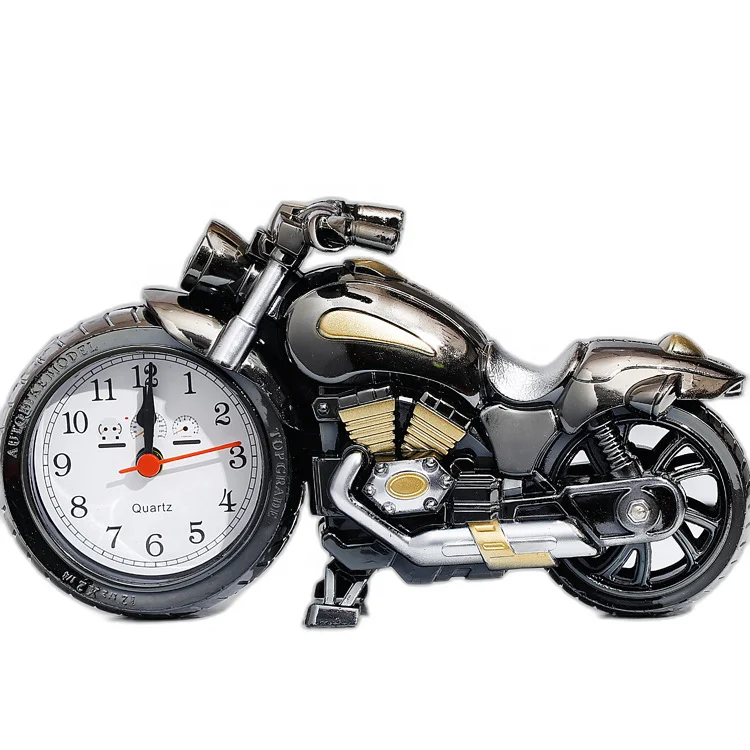 Art Deco Style Motorcycle-Inspired Desk Clock Digital Alarm Radio with Quartz Movement Metal Needle Display for Kids