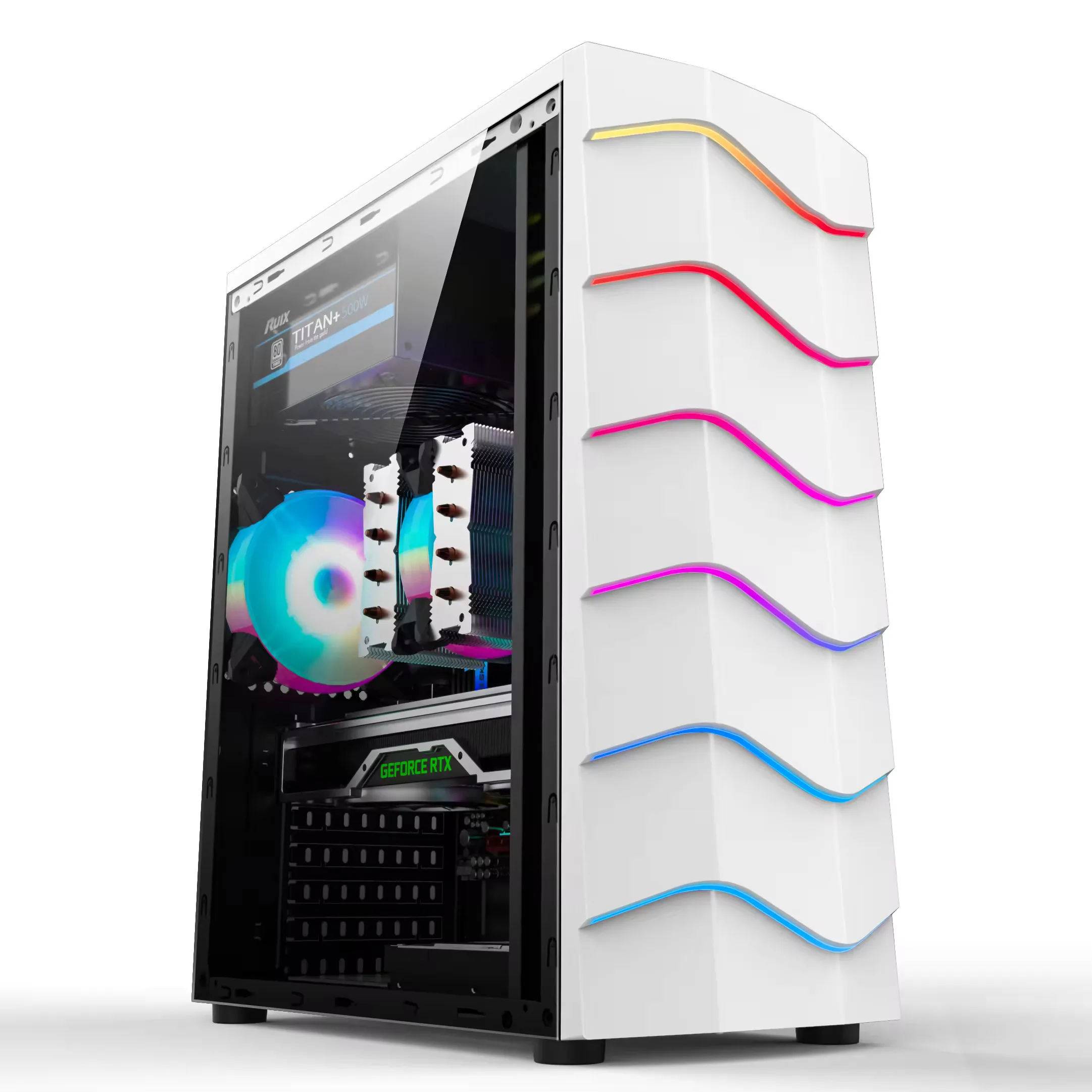Popular Waves Black White PC Case Atx Acrylic Transparent Case Gaming Computer Cases Towers