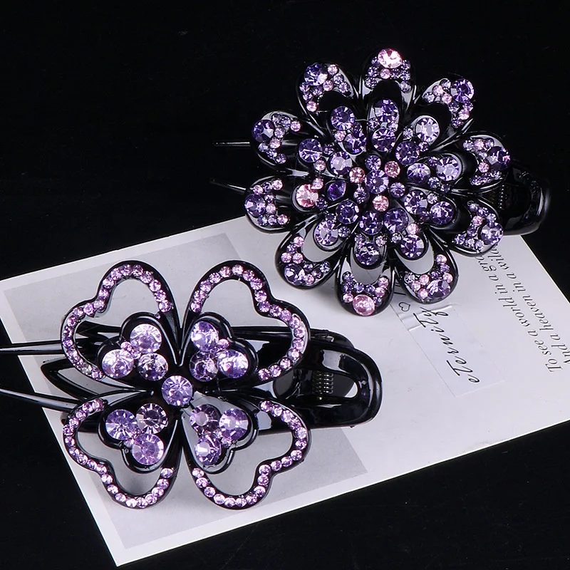 Hot selling black all match hair claw accessories elegant style colorful crystal Rhinestone spring banana hair clips for women