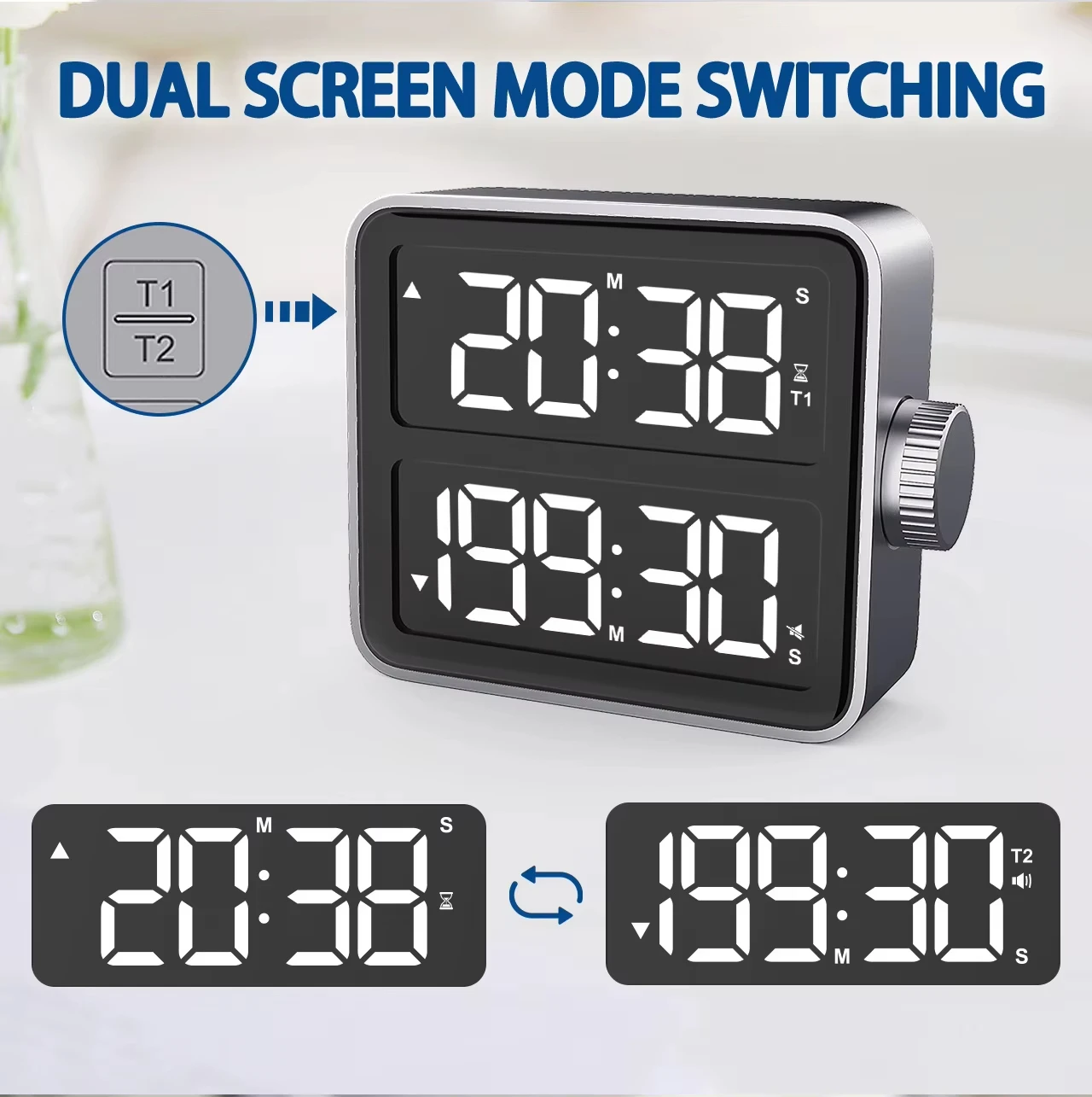 YIZHI Multifunction Battery Rechargeable Large Double Screen LCD Electronic Timing Reminder Alarm Clock Kitchen Baking Timer
