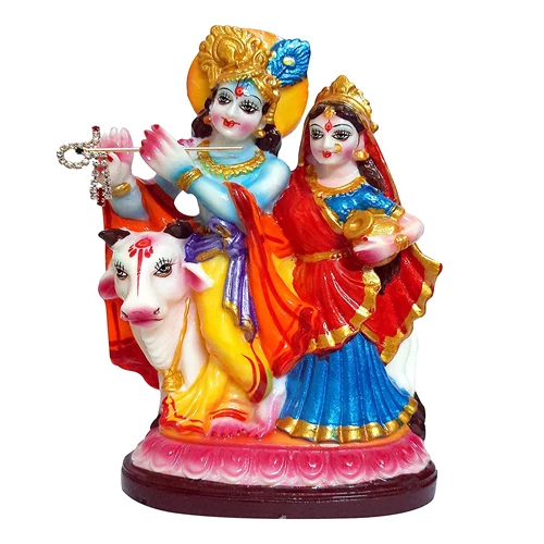 Radha Krishna с коровой 7 дюймов многоцветный идол Мурти духовная фигурка Религиозная Смола домашний храм декоративная Puja