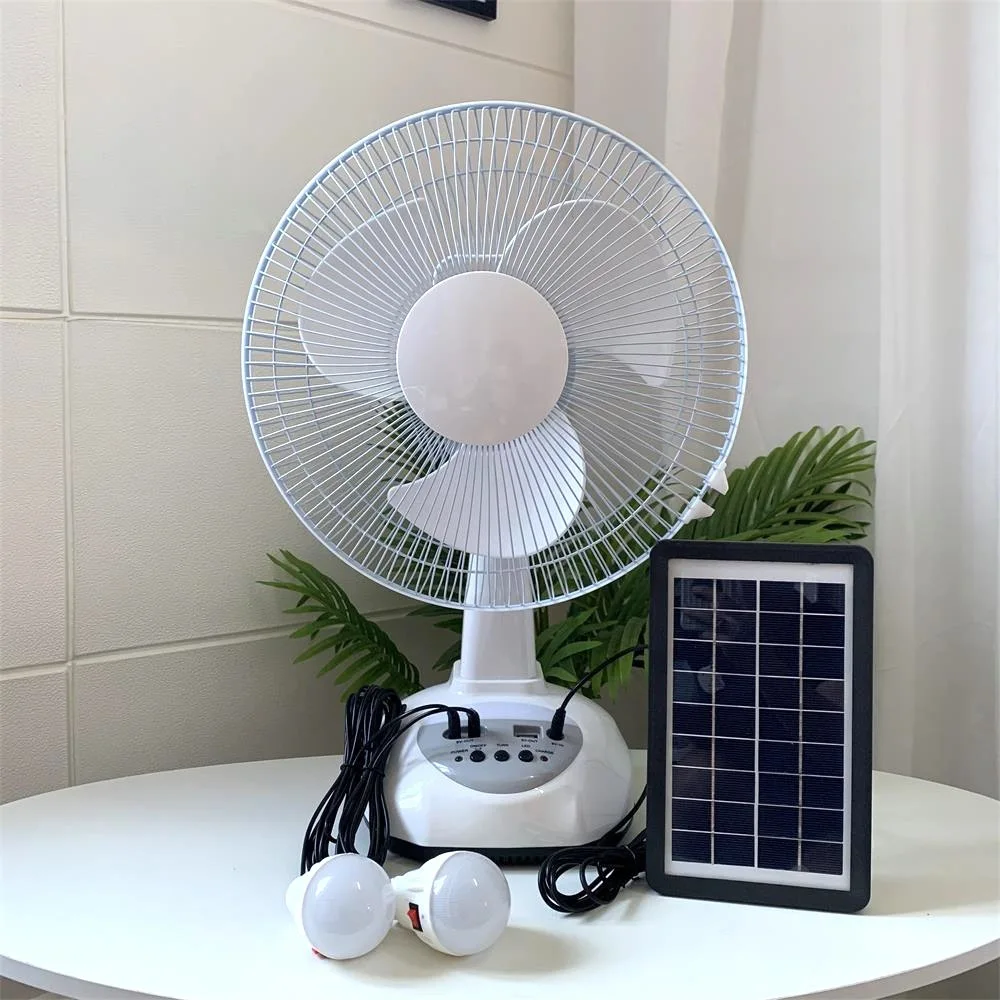Wholesale 12 inch  solar  electric fan with solar power fan rechargeable with light bulb for home
